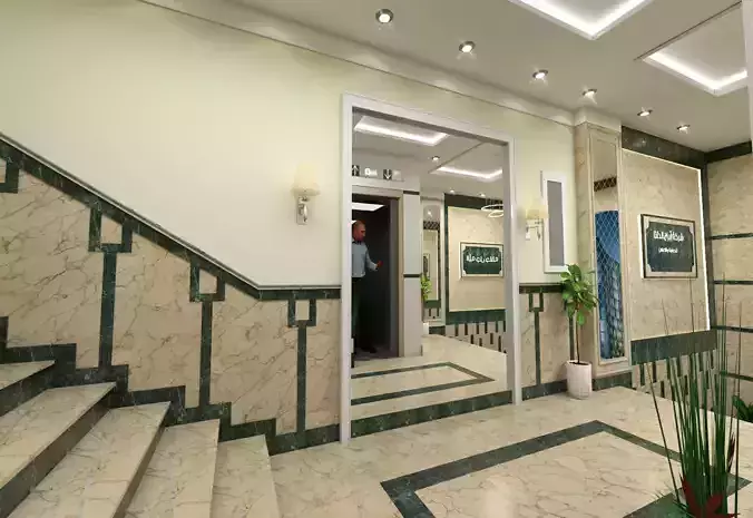 Residential building entrance interior scene 3D model
