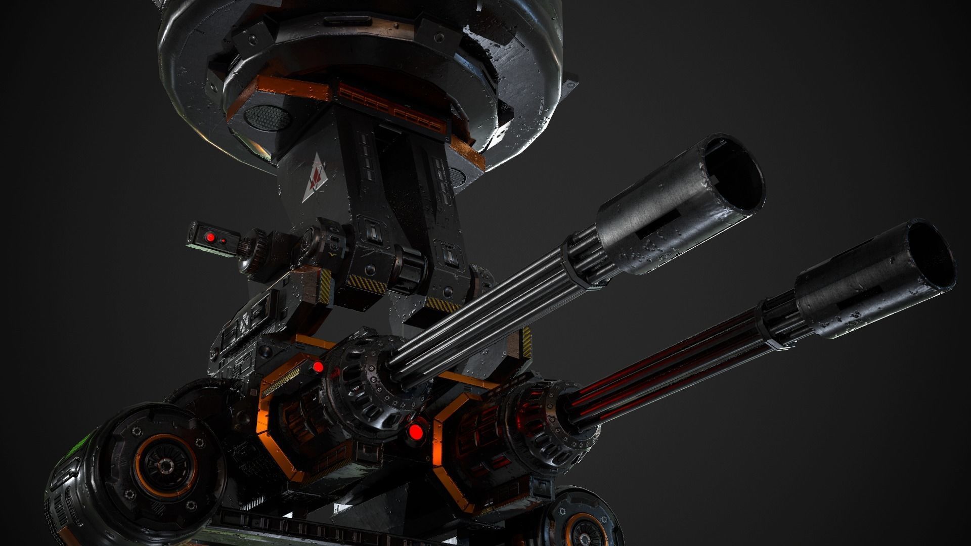 Turret PBR Game Ready machine gun Low-poly 3D model_6