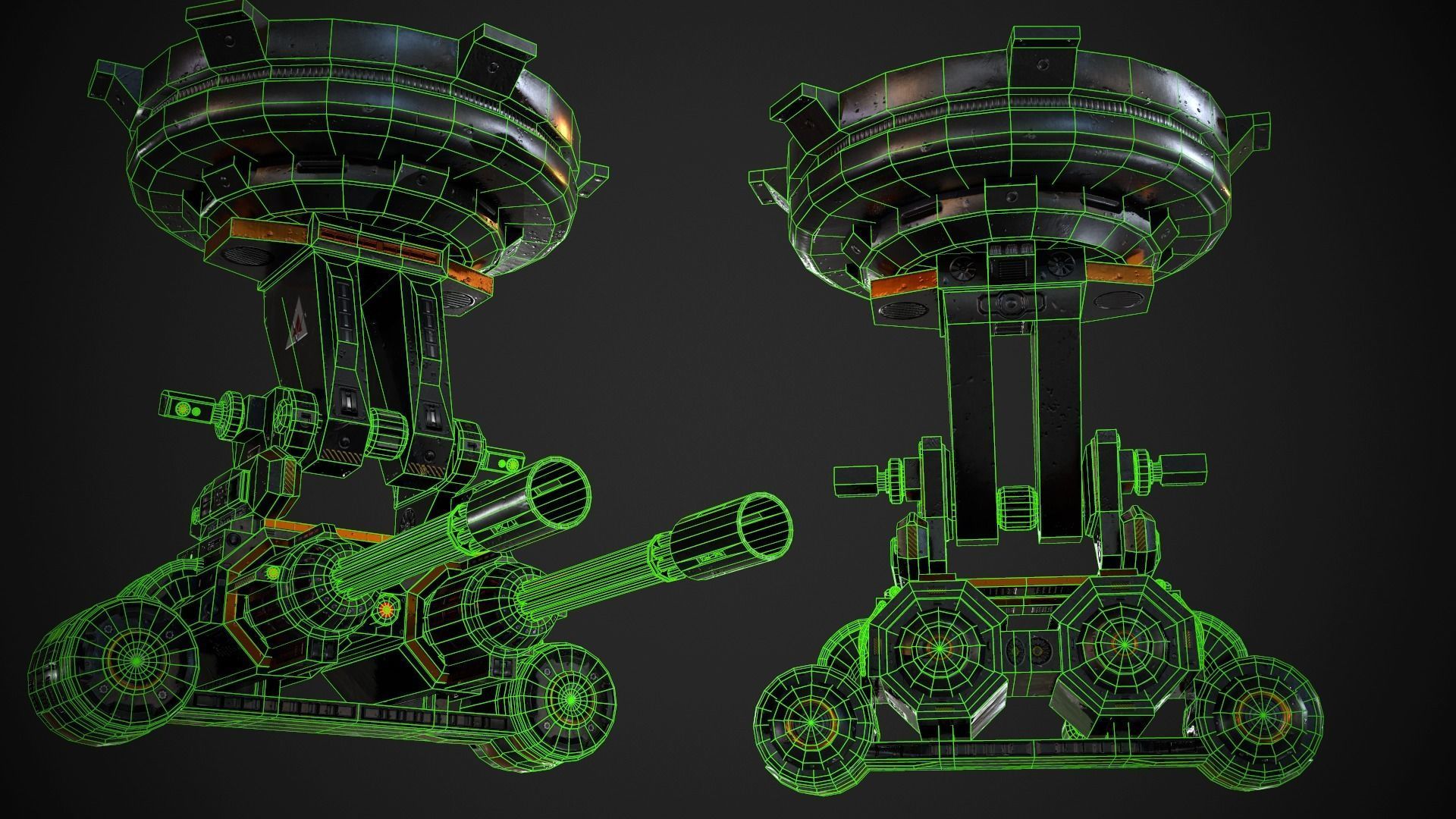 Turret PBR Game Ready machine gun Low-poly 3D model_7