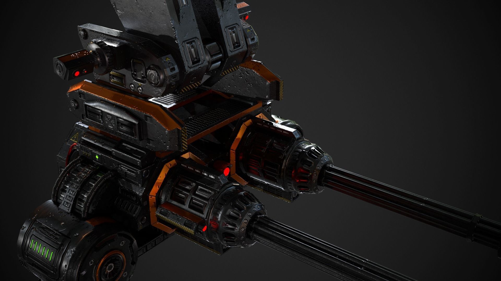 Turret PBR Game Ready machine gun Low-poly 3D model_5