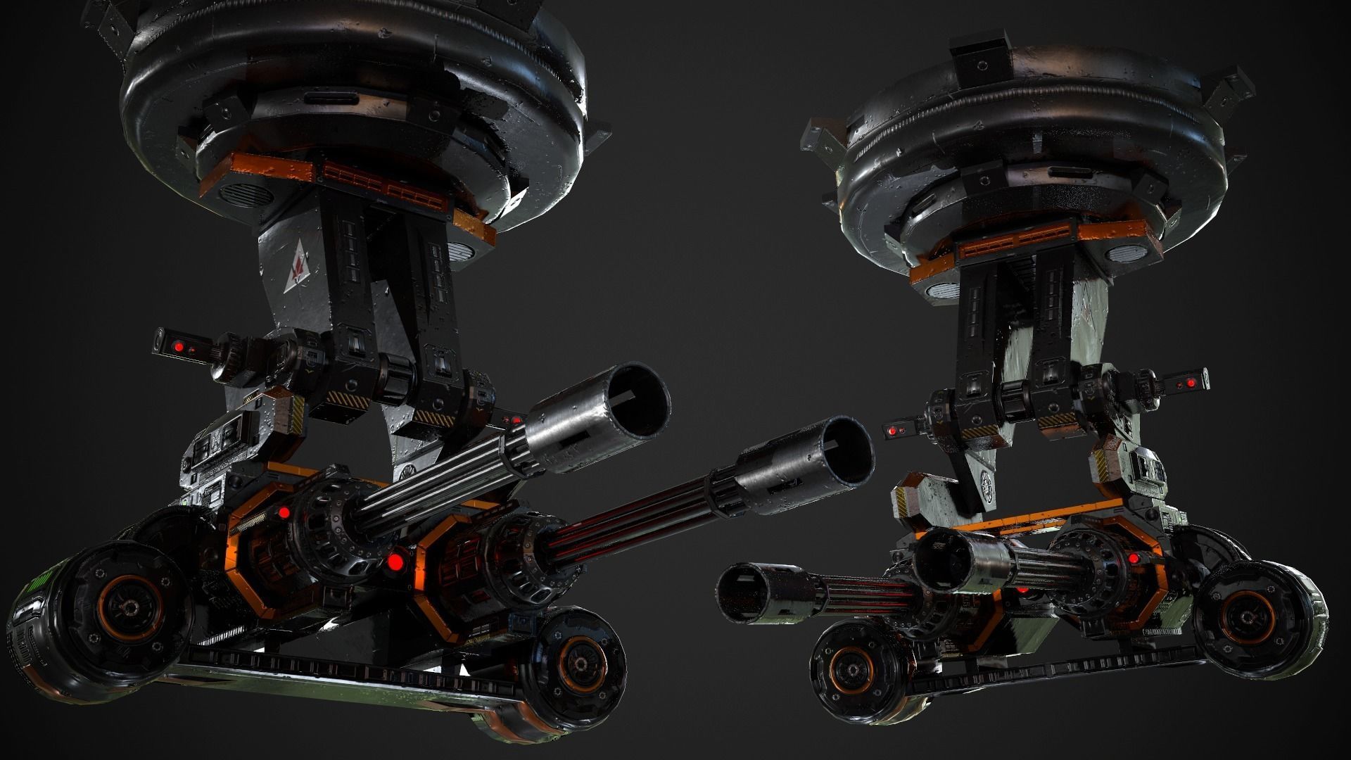 Turret PBR Game Ready machine gun Low-poly 3D model_1