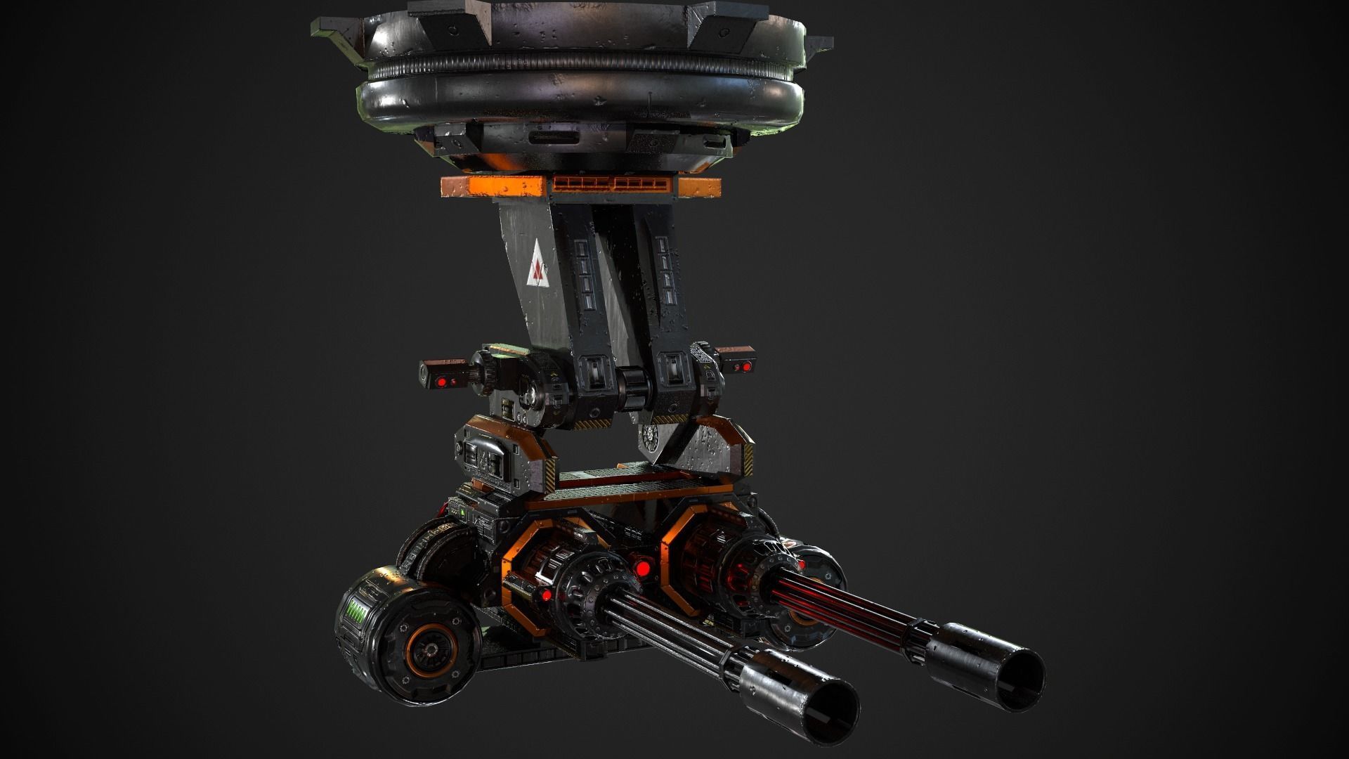 Turret PBR Game Ready machine gun Low-poly 3D model_3