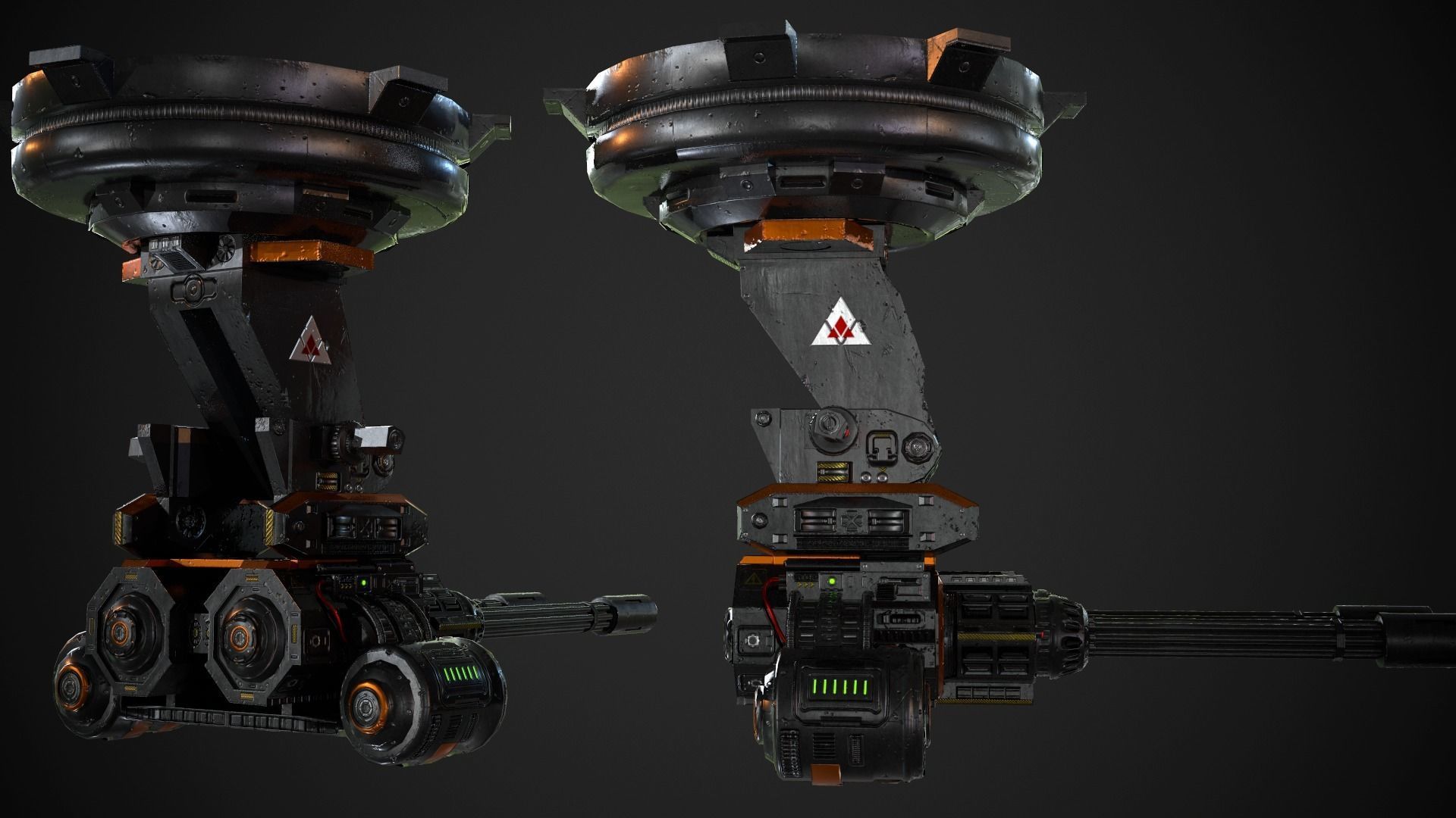 Turret PBR Game Ready machine gun Low-poly 3D model_2