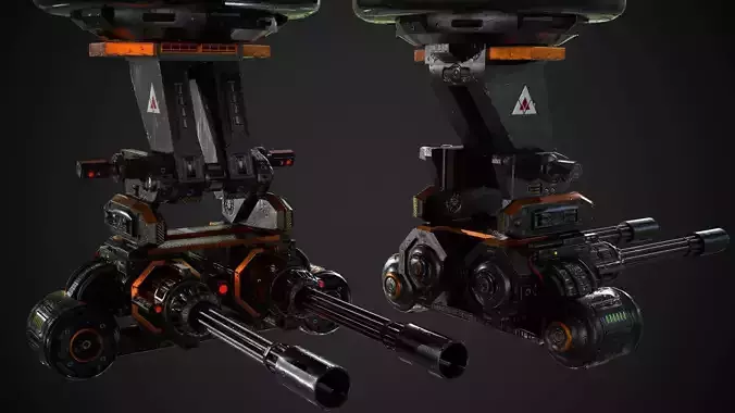 Turret PBR Game Ready machine gun Low-poly 3D model