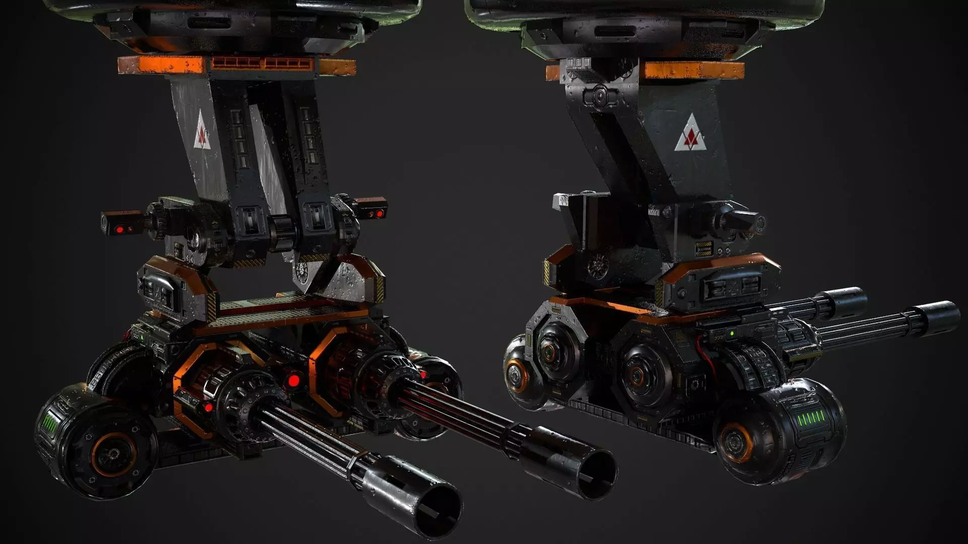 Turret PBR Game Ready machine gun Low-poly 3D model_0