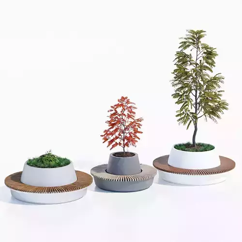 Green circular benches 3D model