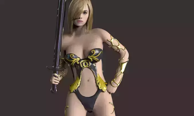 Warrior Girl Low-poly 3D model