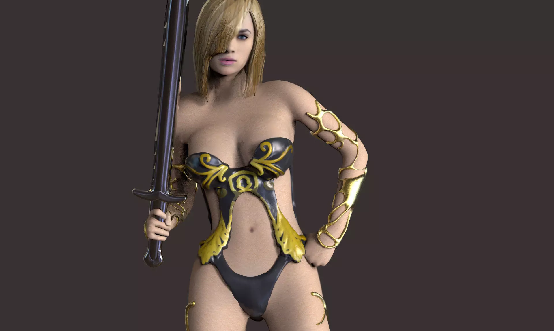 Warrior Girl Low-poly 3D model_0