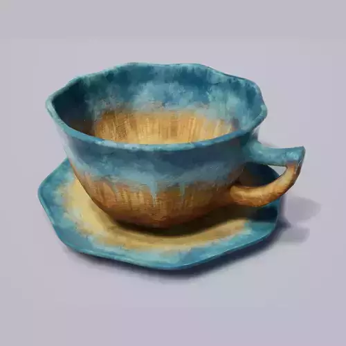 Teacup and Sacuer Blue Glazed