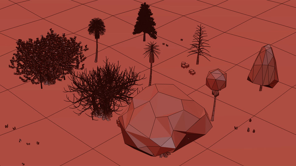 Three kinds of trees Lowpoly Scene Low-poly 3D model_3