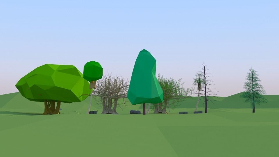 Three kinds of trees Lowpoly Scene Low-poly 3D model_2
