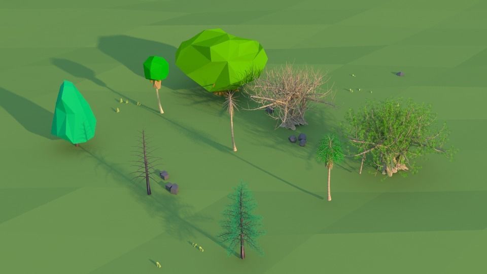 Three kinds of trees Lowpoly Scene Low-poly 3D model_1
