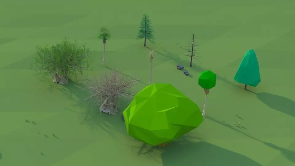 Three kinds of trees Lowpoly Scene Low-poly 3D model_0