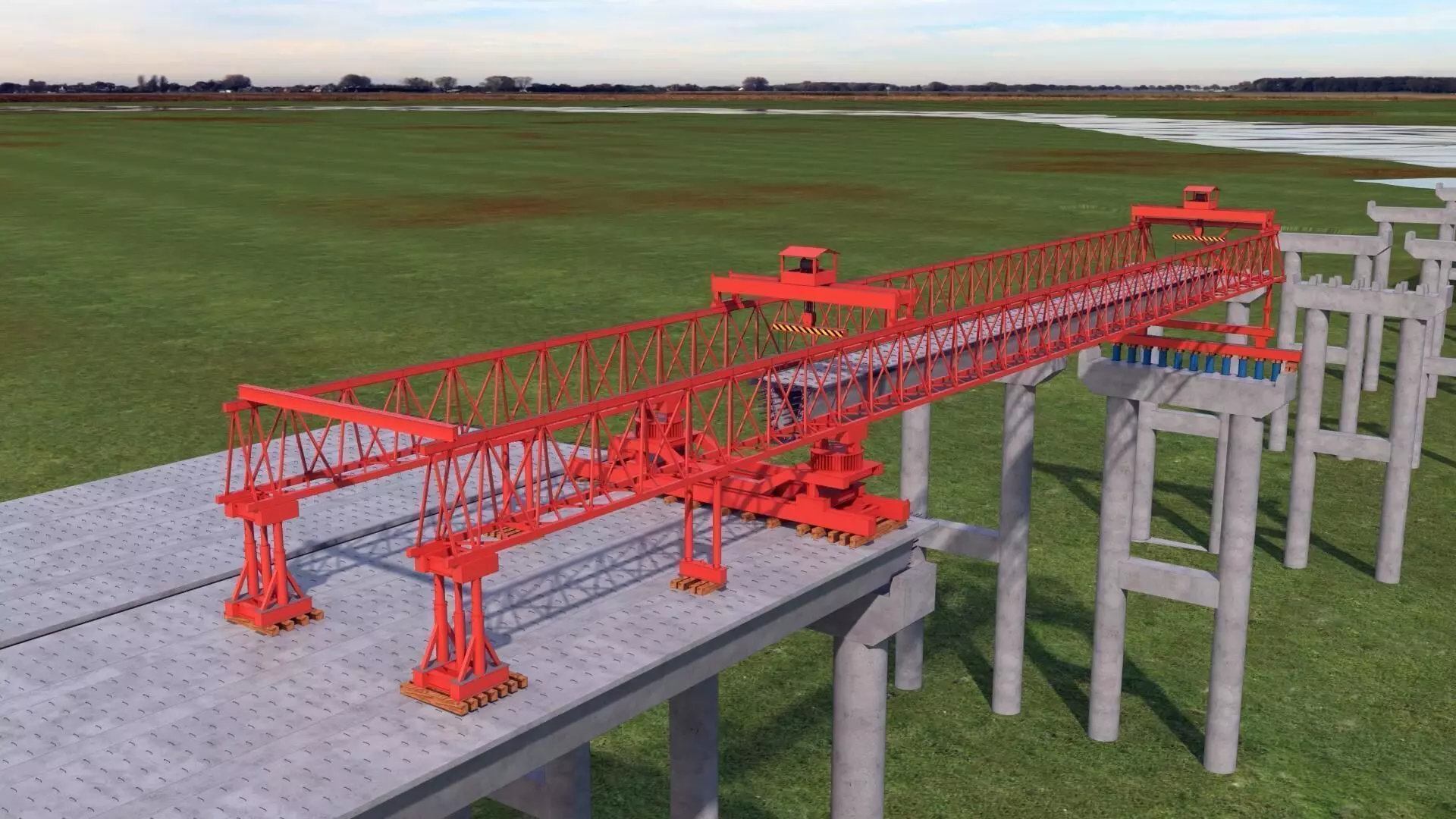 settled bridge over river in middle of field 3D model_0