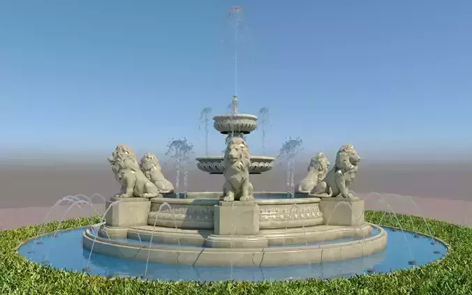 fountain with lions sculptures 3D model