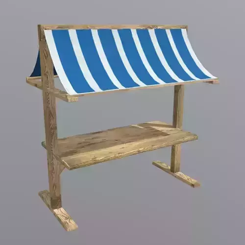 Booth wooden table with striped awning Free low-poly 3D model