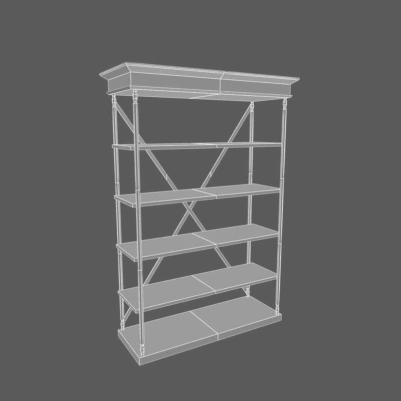 Wooden storage shelf 3D model_4