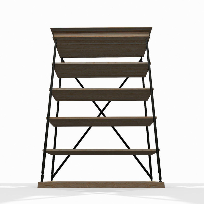 Wooden storage shelf 3D model_2