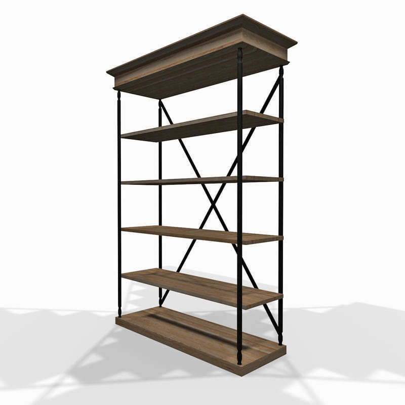 Wooden storage shelf 3D model_1