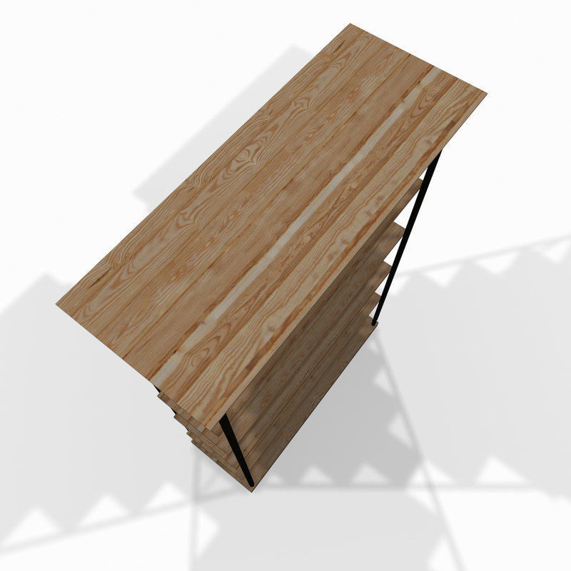 Wooden storage shelf 3D model_3
