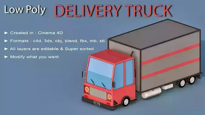 Cartoon Delivery Truck Low-poly 3D model