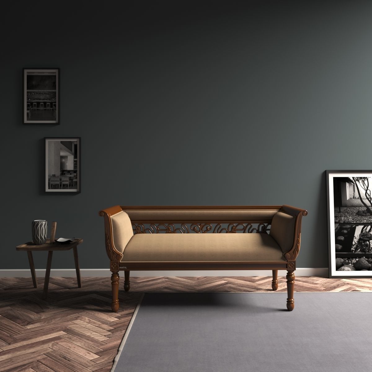 Wooden divan sofa 3D model_1