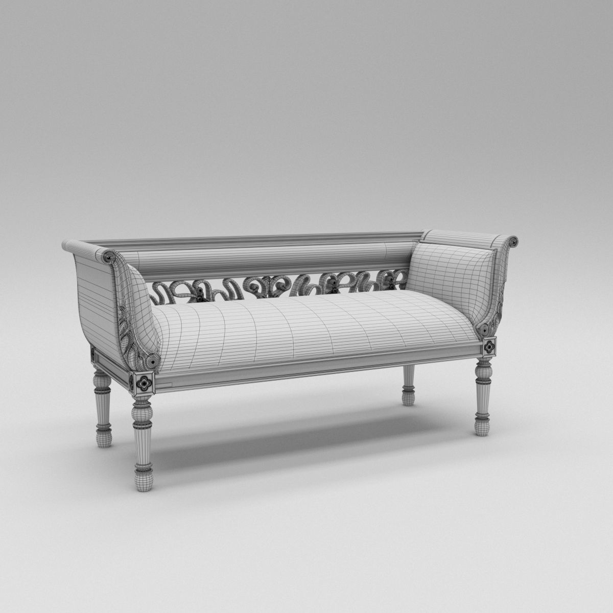 Wooden divan sofa 3D model_2