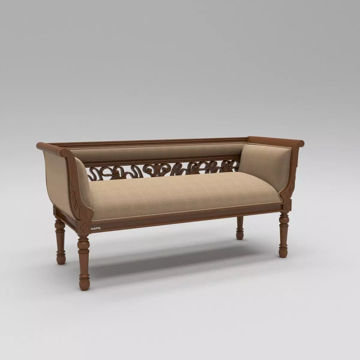 Wooden divan sofa 3D model_0