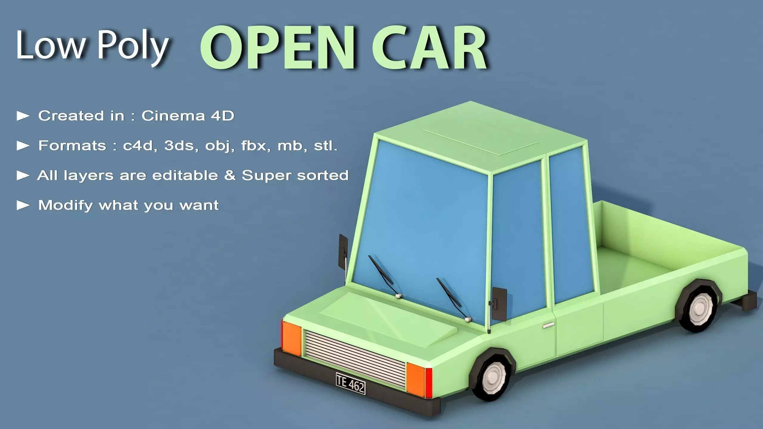 Cartoon Open Car Free low-poly 3D model_0