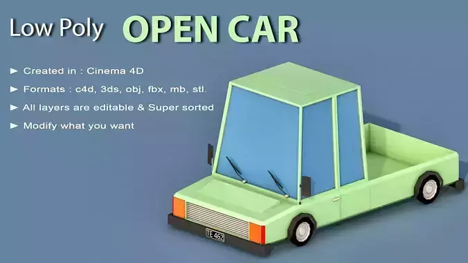 Cartoon Open Car Free low-poly 3D model Cartoon Open Car Free low-poly 3D model