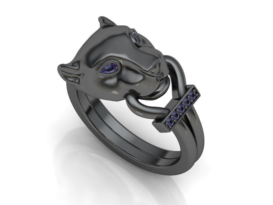 Cat ring printable 3d model  with diamonds N10278 3D print model_1