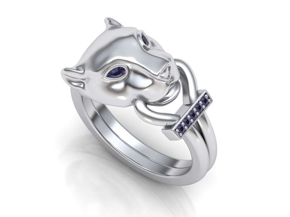 Cat ring printable 3d model  with diamonds N10278 3D print model_7