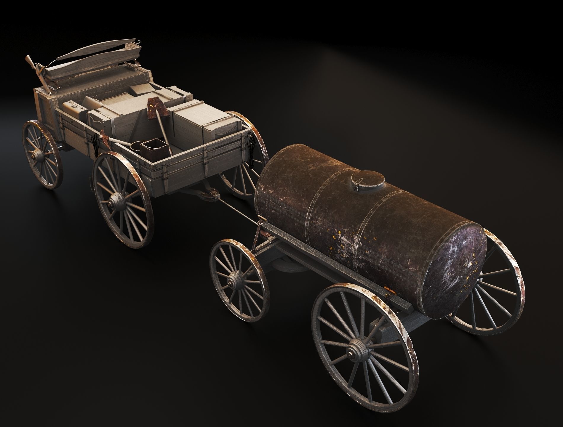 Wild Western Stagecoach and Wagon Low-poly 3D model_5