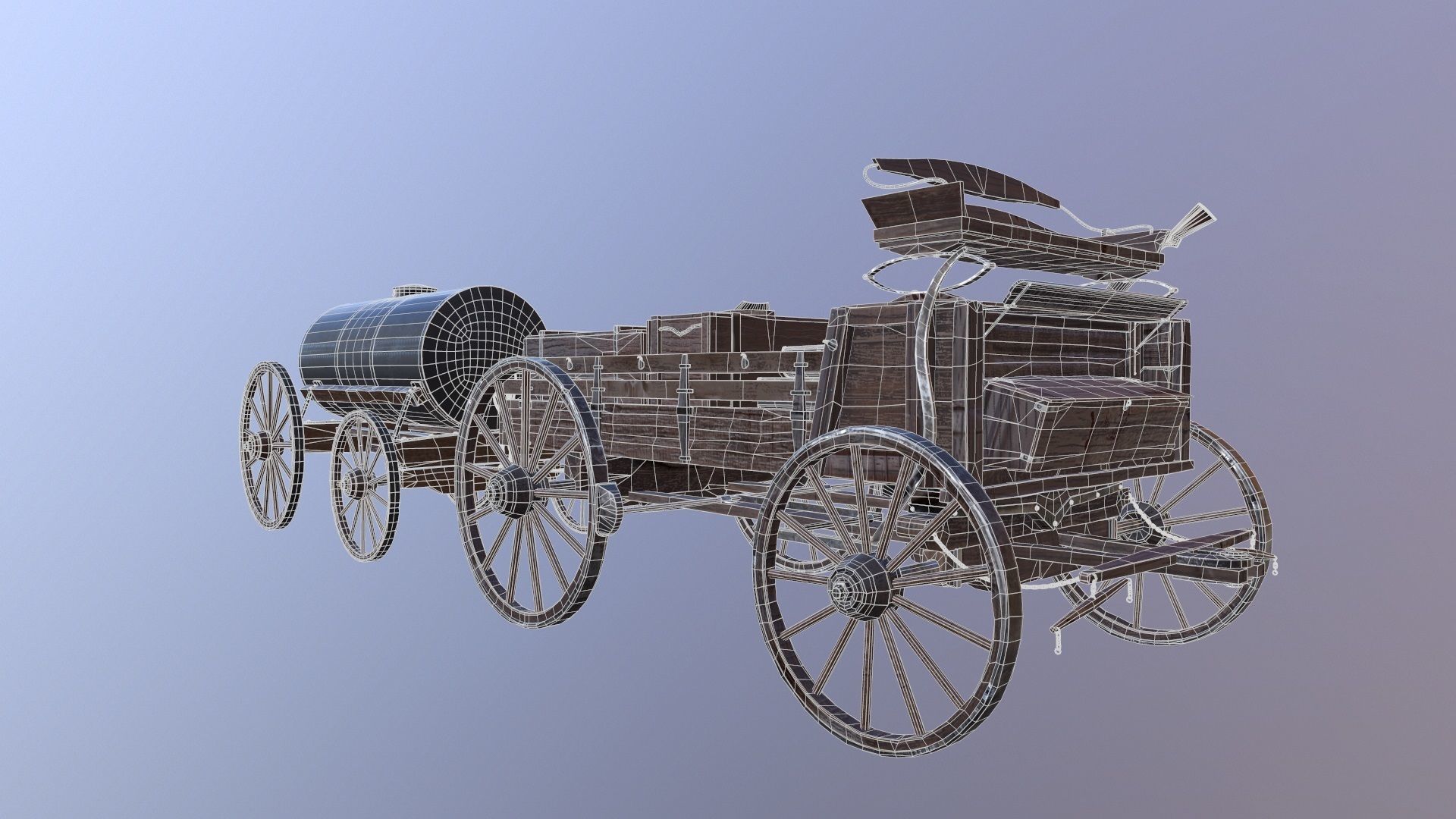 Wild Western Stagecoach and Wagon Low-poly 3D model_6