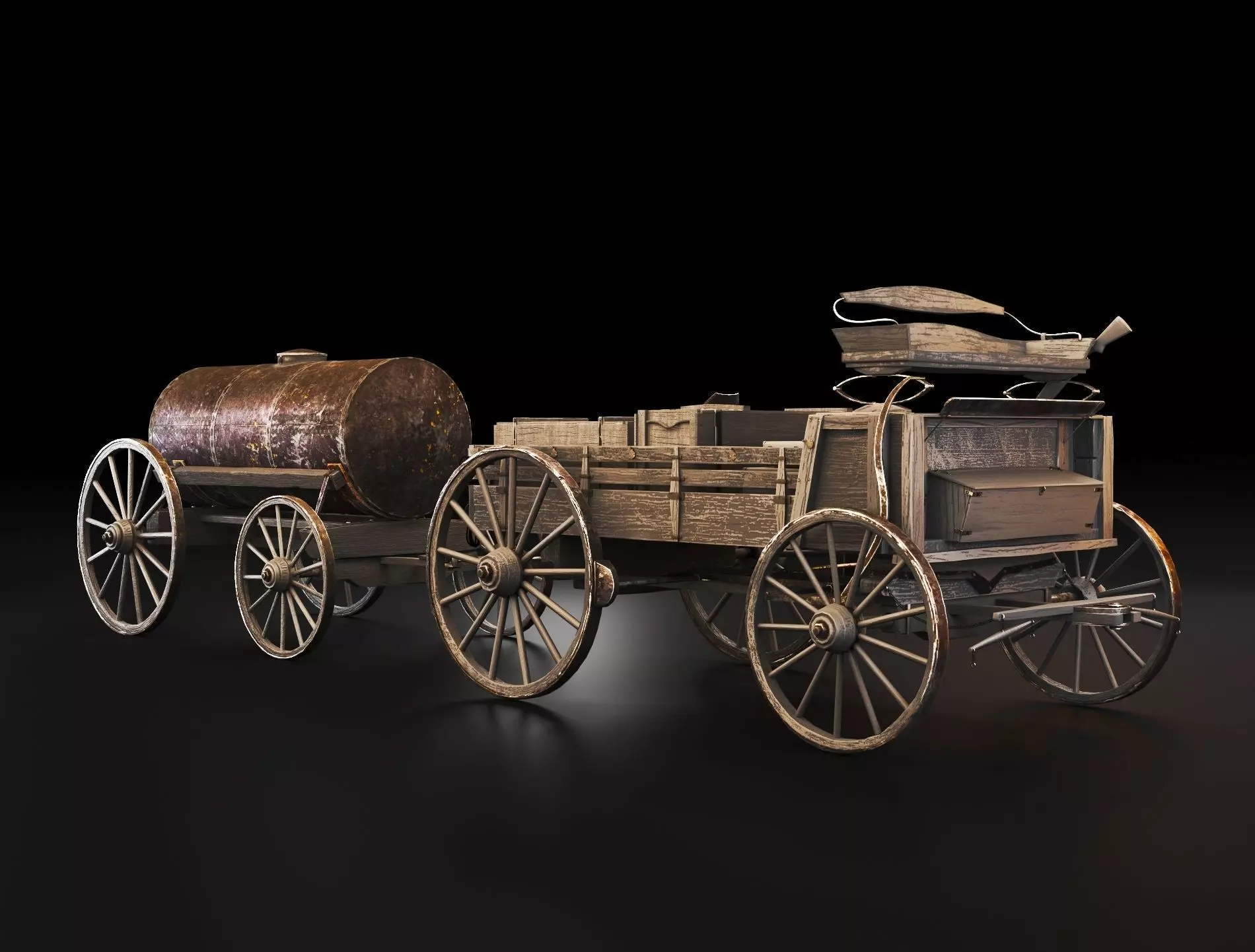 Wild Western Stagecoach and Wagon Low-poly 3D model_0