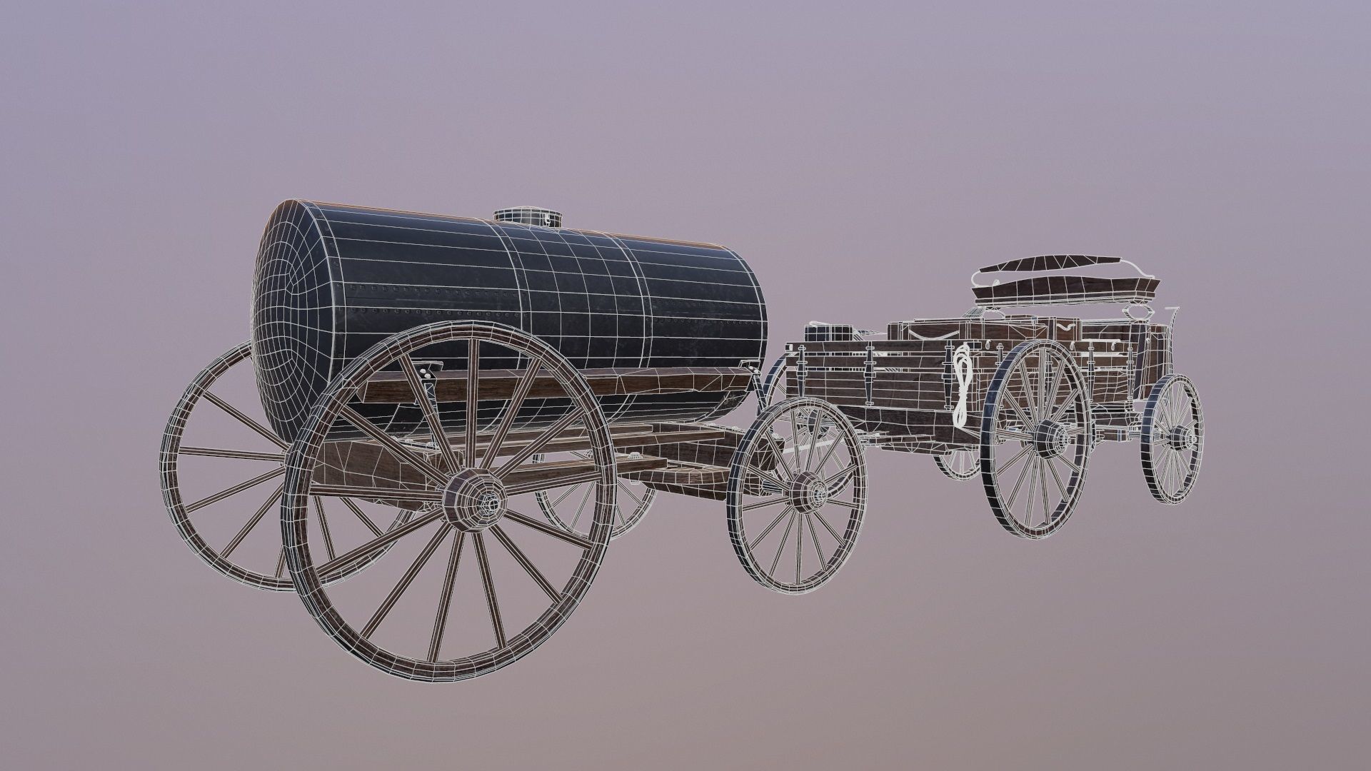 Wild Western Stagecoach and Wagon Low-poly 3D model_7