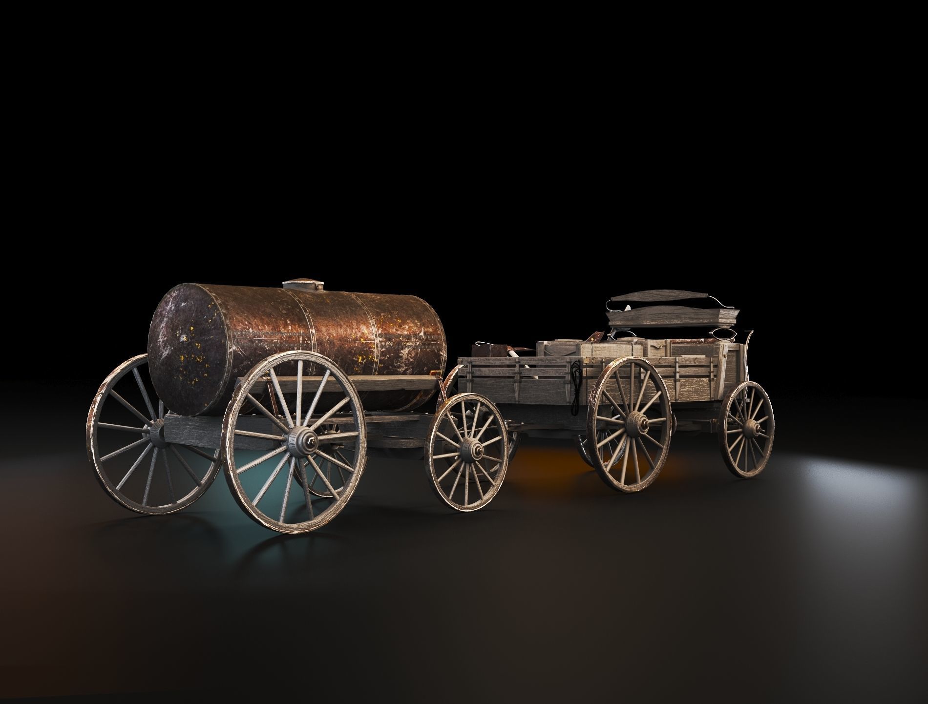 Wild Western Stagecoach and Wagon Low-poly 3D model_2