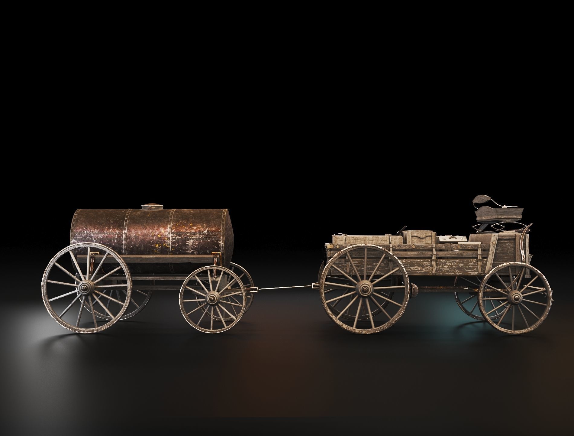Wild Western Stagecoach and Wagon Low-poly 3D model_3
