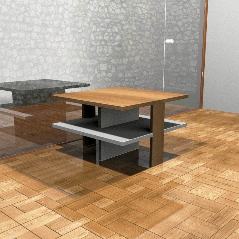 Wooden coffee table 3D model_5