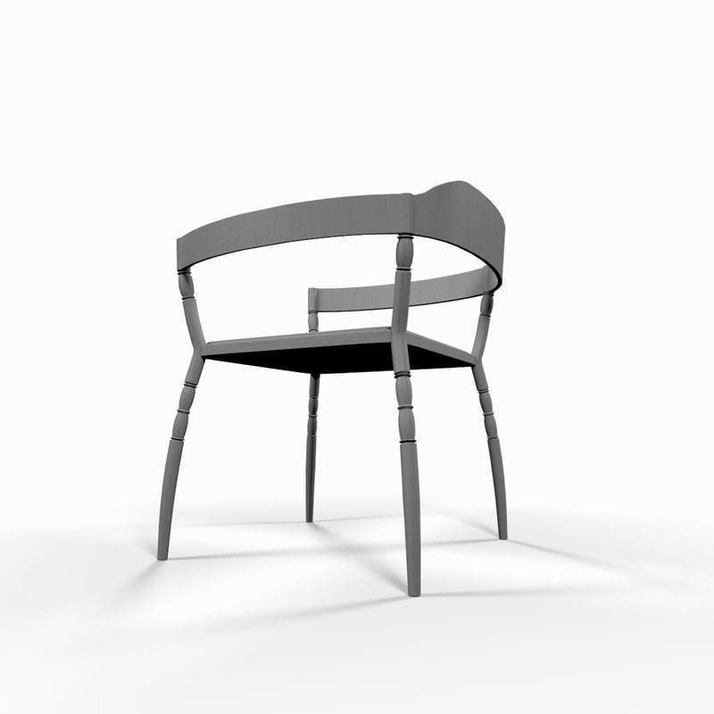 White kitchen armchair 3D model_5