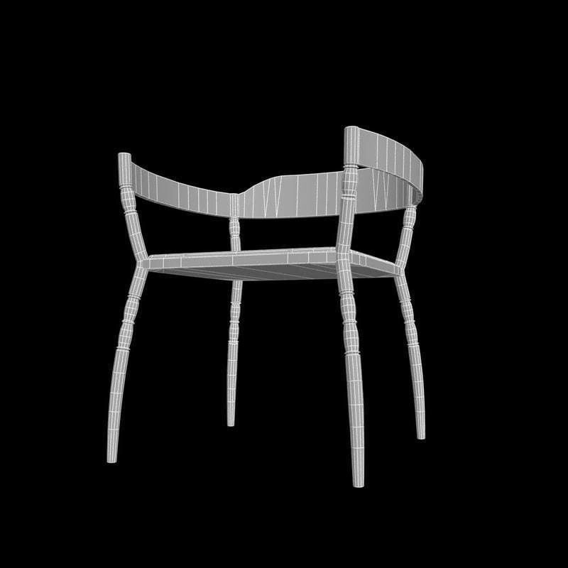 White kitchen armchair 3D model_2