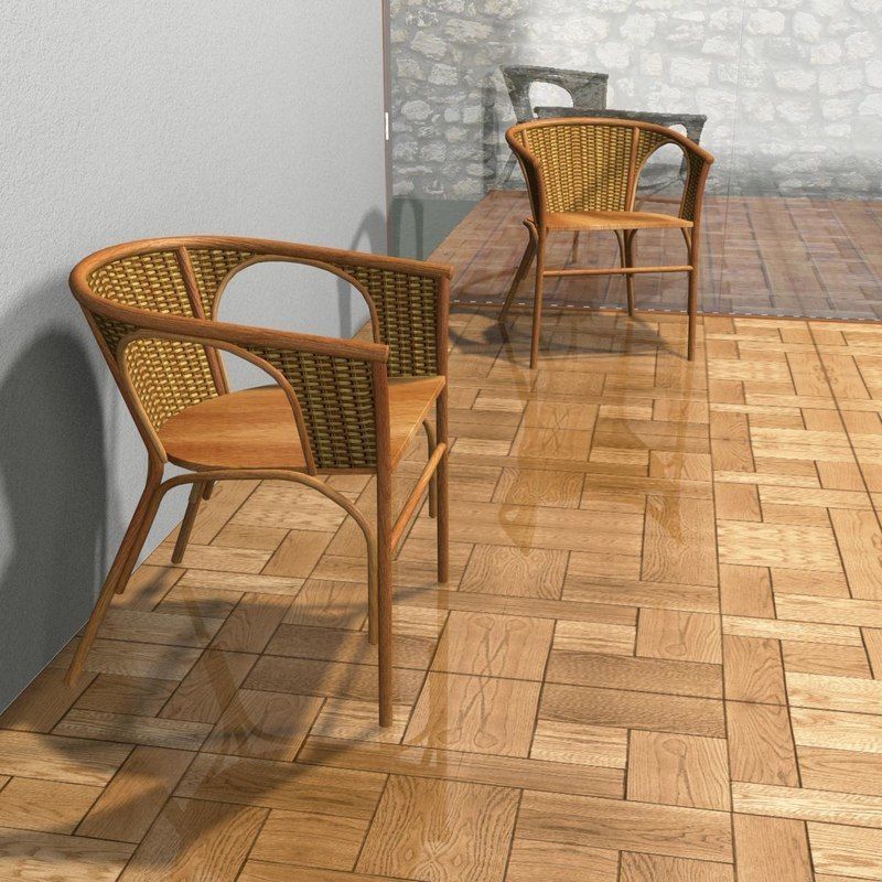 Wooden wicker chair 3D model_5