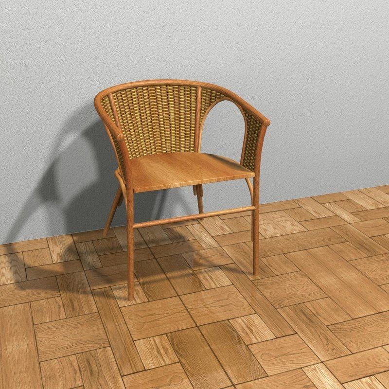 Wooden wicker chair 3D model_6