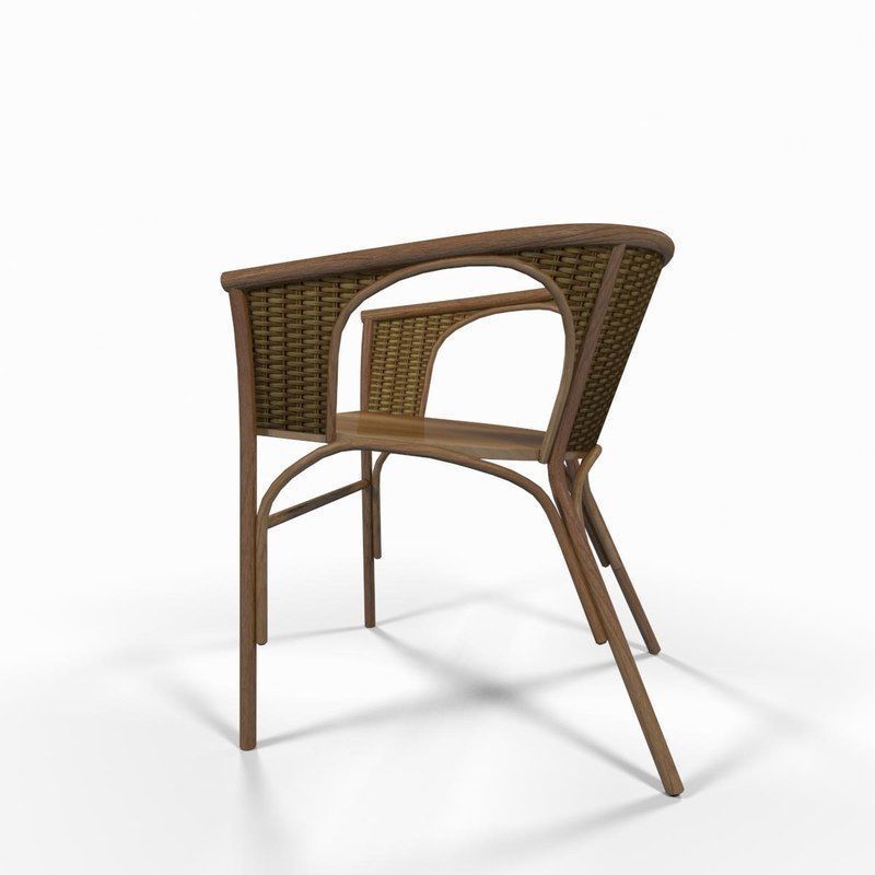 Wooden wicker chair 3D model_2