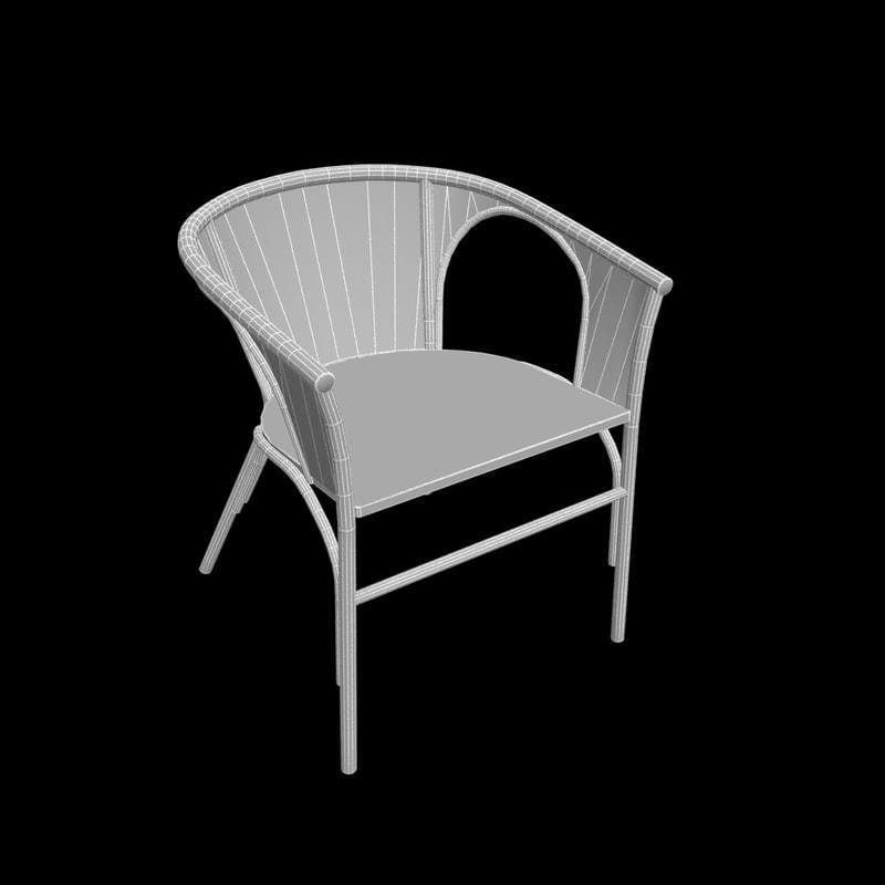 Wooden wicker chair 3D model_7