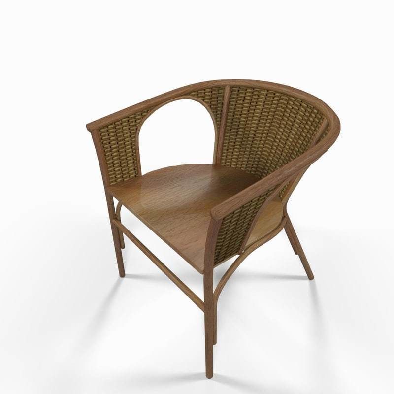 Wooden wicker chair 3D model_3