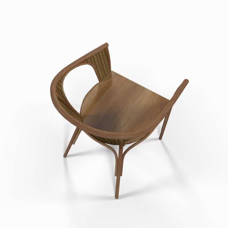 Wooden wicker chair 3D model_1