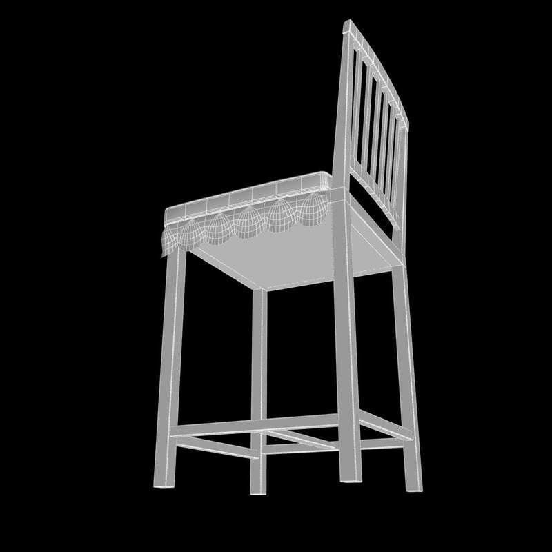 White wooden chair 3D model_9