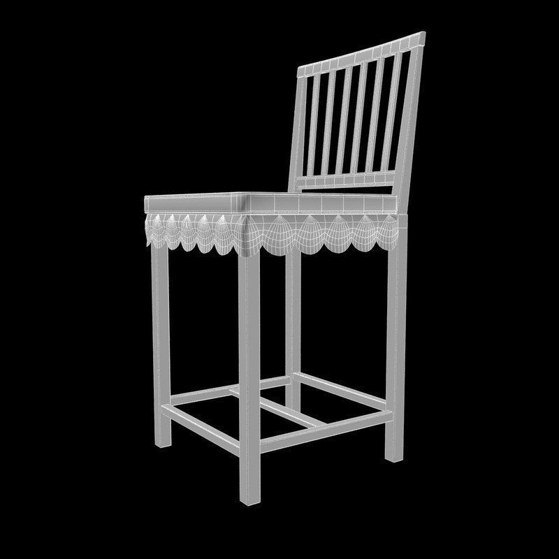 White wooden chair 3D model_10