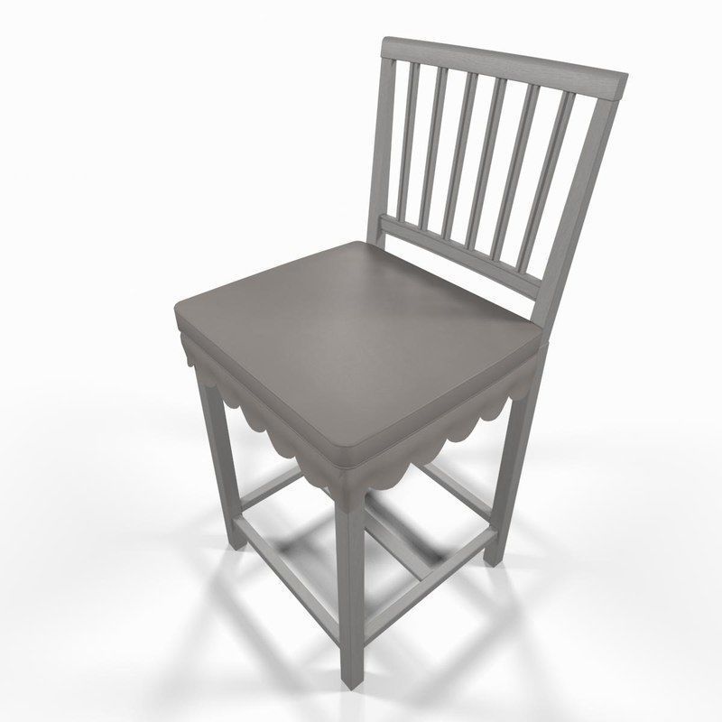 White wooden chair 3D model_3